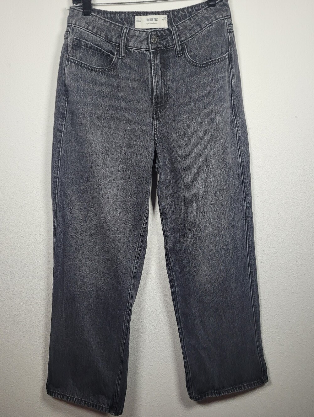 Hollister High-Rise Baggy Jeans Black Charcoal Denim Sz 4R W27 Regular Y2K 90s